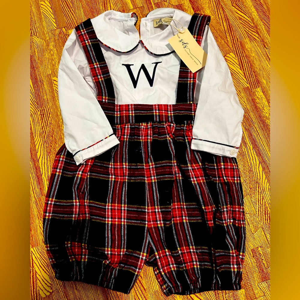 Plaid Suspender Set Monogrammed W
